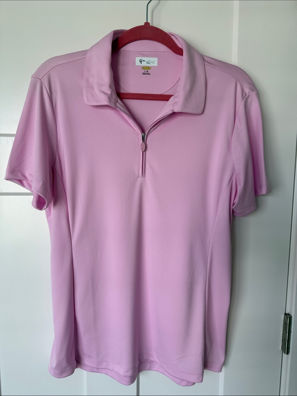 Greg Norman Collection Light Pink Short Sleeve Quarter-Zip Polo Size L